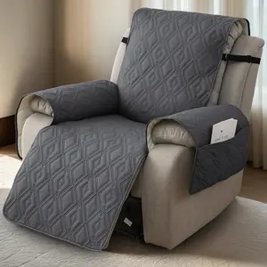 Waterproof Recliner Cover, Non-slip Chair Cover, Geometric Double Diamond Pattern Easy To Care For Slipcover with Pockets & Elastic Strap
