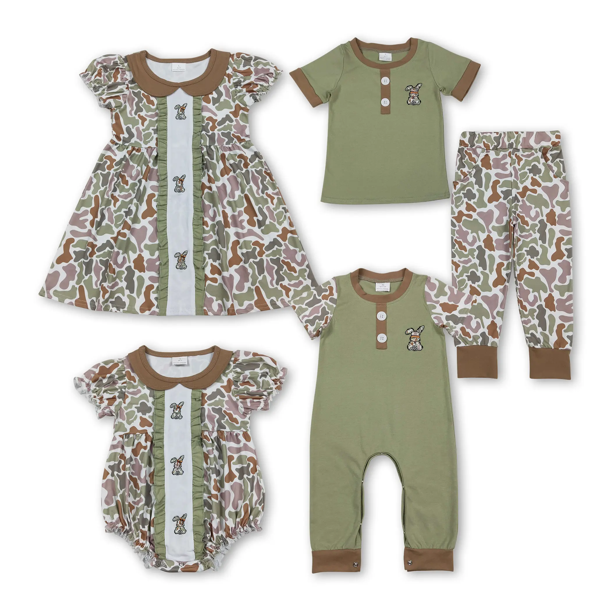 Toddler & Infant Easter Outfit - Boutique Crew Neck Sweatshirt or Romper with Cute Camo Rabbit Embroidery for Matching Siblings, Toddler Outfit, Clothes, Camouflage, Boutique Clothes, 4T, 3T