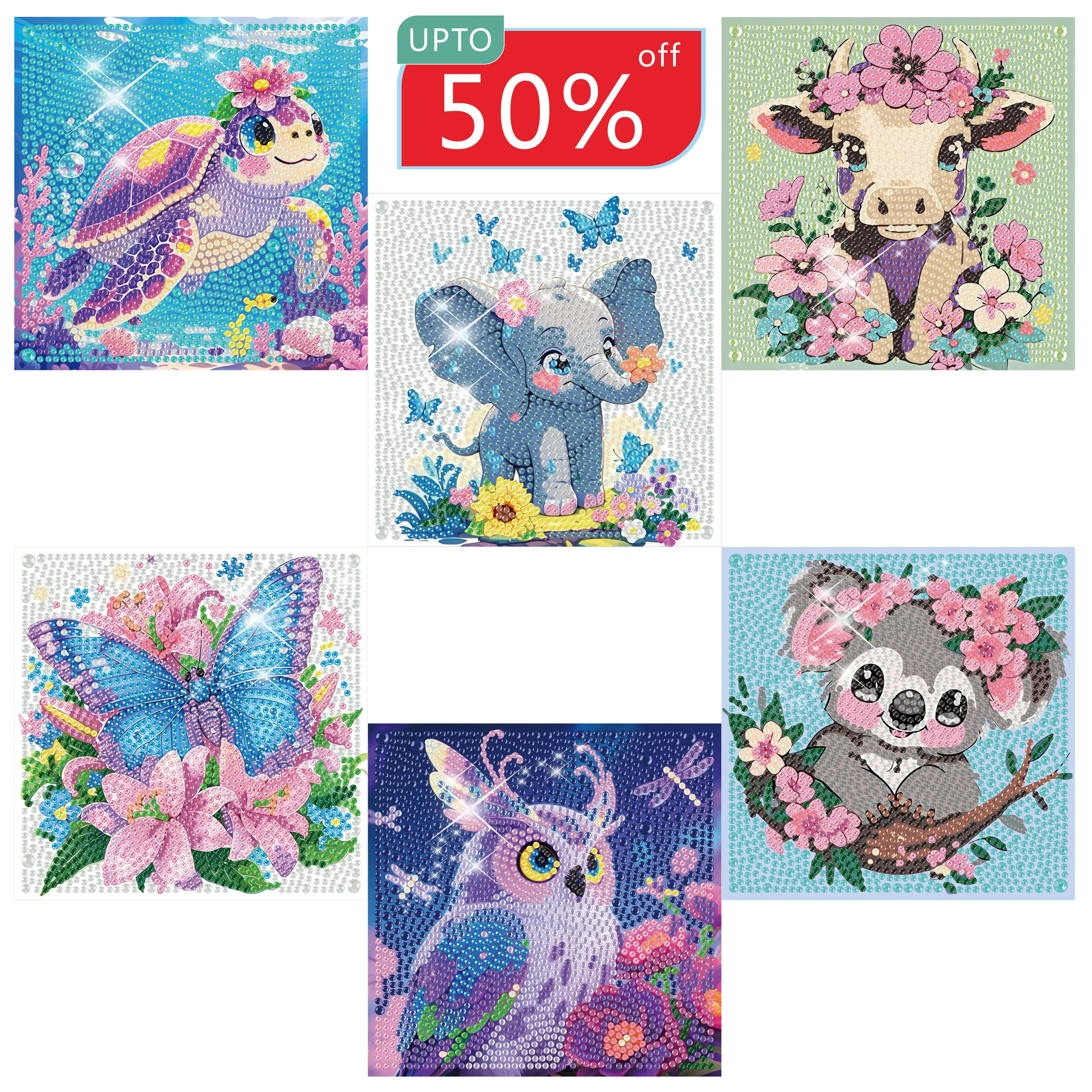 Colorful Crystal 6-Piece 5D Cute Diamond Painting Set, DIY Needlework Arts and Crafts Kit for Beginners with Dotting Pen, Stress Relief Skill-Enhancing Ready-to-Gift Craft Kit, Crafting