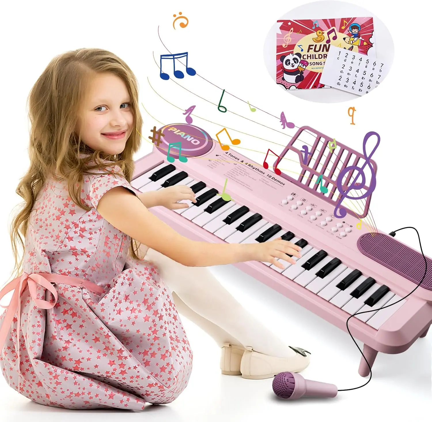 37-Key Mini Portable Kids Electronic Piano Keyboard with Microphone, Multifunction ABS Plastic Educational Toy - 4 Rhythm Modes, Develop Musicality for 3-6 Year Olds, Early Learning Gift, Aa