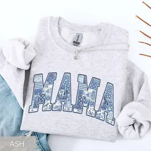 Mama Sweatshirt Faux Patchwork Toile Mama Hoodie, Floral Mothers Day Comfort Colors Tee, Pregnancy Announcement, New Mom, Blue Chinoiserie