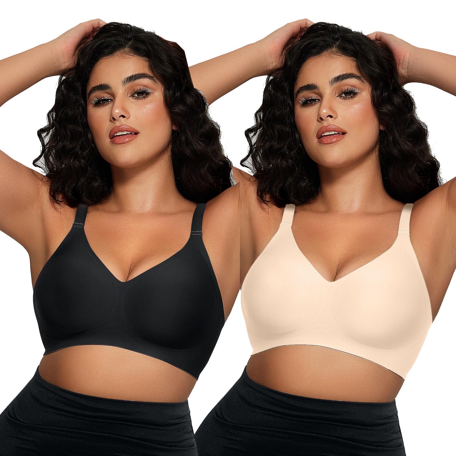 OEAK 2PCS Women Comfortable Push Up Jelly Bras Wireless Seamless Adjustable Bra Buttery Soft Everyday Tshirt V Neck Bra Convertible Bra