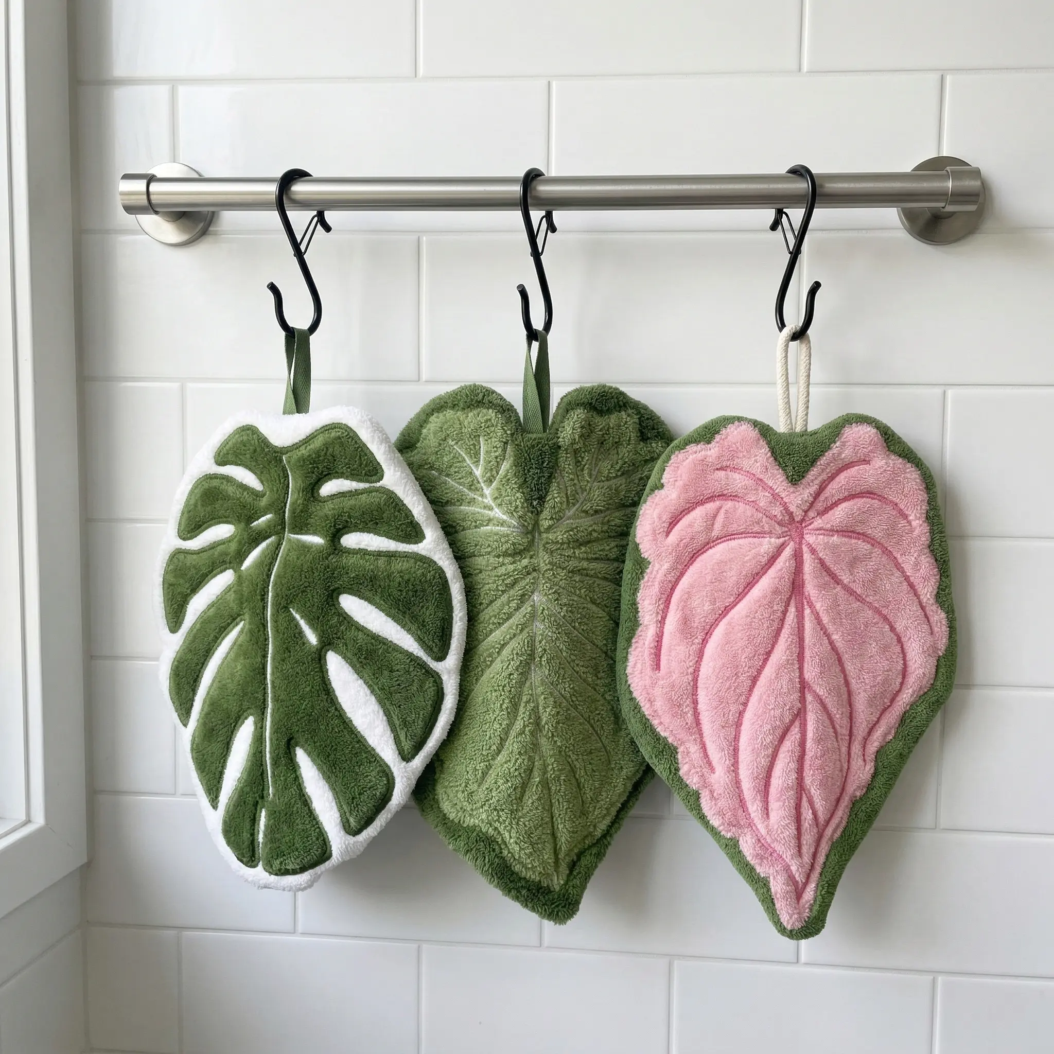 Leaf Hand Towel with S Hanging Loop,Soft Absorbent Hand Towel, Cute Coral Fleece Kitchen Towels, Bathroom Towels Decorative, Cute Coral Fleece Kitchen Towels, And Lint-Free,Monstera Leaf Towel For Bath/Kitchen/Living Room