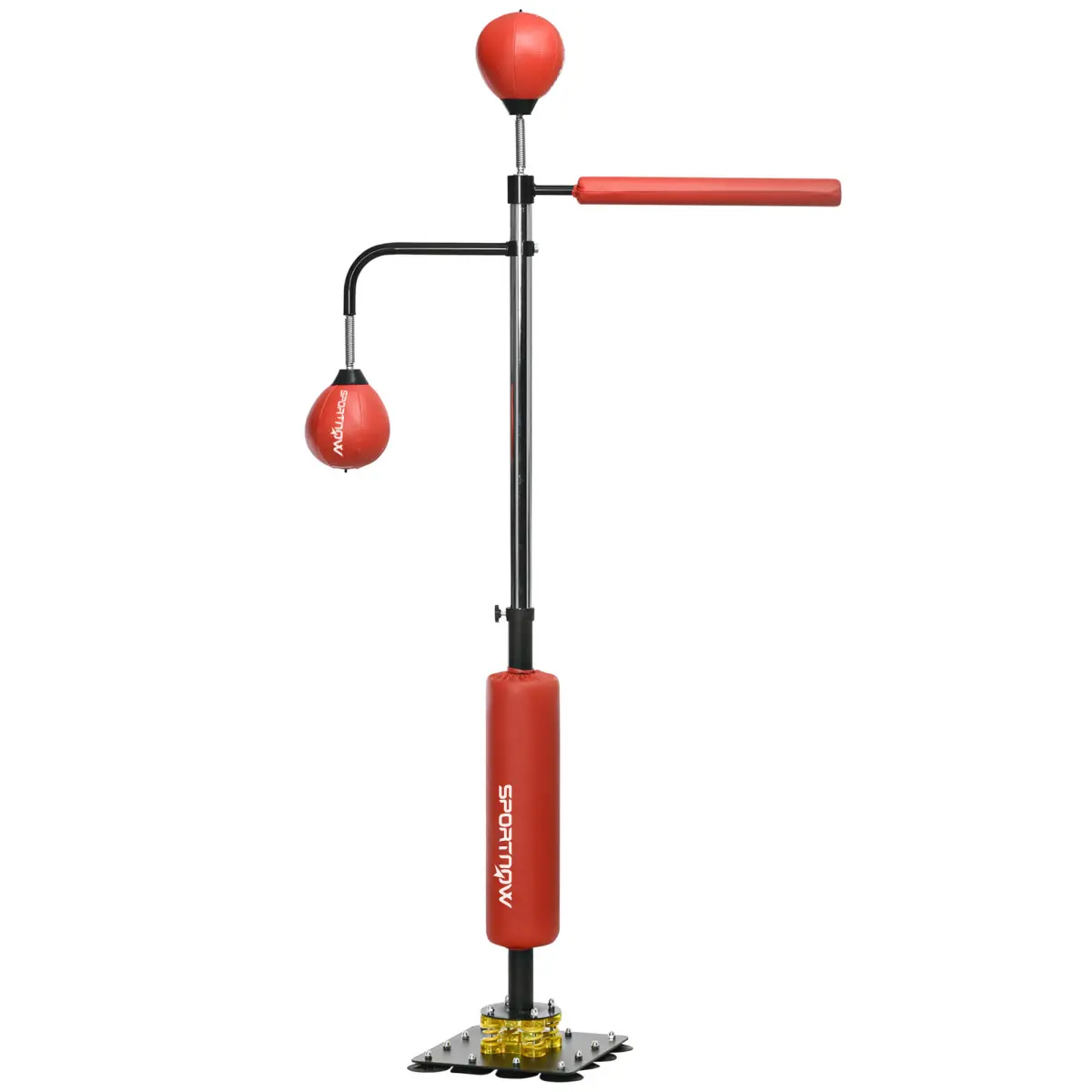 4'7"-6'8" Boxing Bag Stand with Speed Bag and Reaction Bar Challenge, Reflex Bag Boxing Training Equipment with Suction Cups and Shock-absorbing System, Red