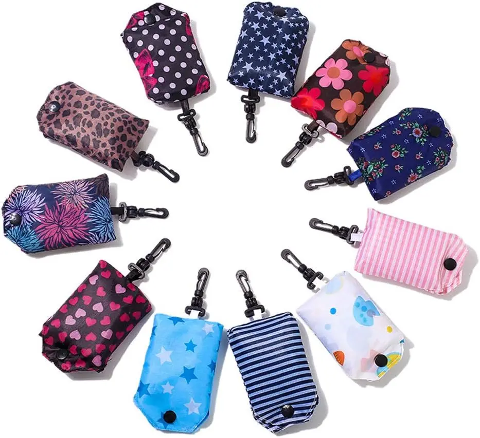[New Deal] 6 Pack Foldable Reusable Polyester Waterproof Canvas Grocery Shopping Tote Bags, Pocket-Sized, Machine Washable Functional Shopping Bags