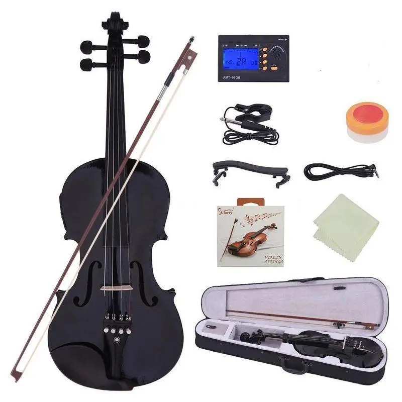 4/4 Professional Solid Wood Tiny Violin Complete Kit - Includes Case, Electronic Tuner, Shoulder Rest, String Set - Ideal Gift for Music Enthusiasts, Tiny Violin Violins