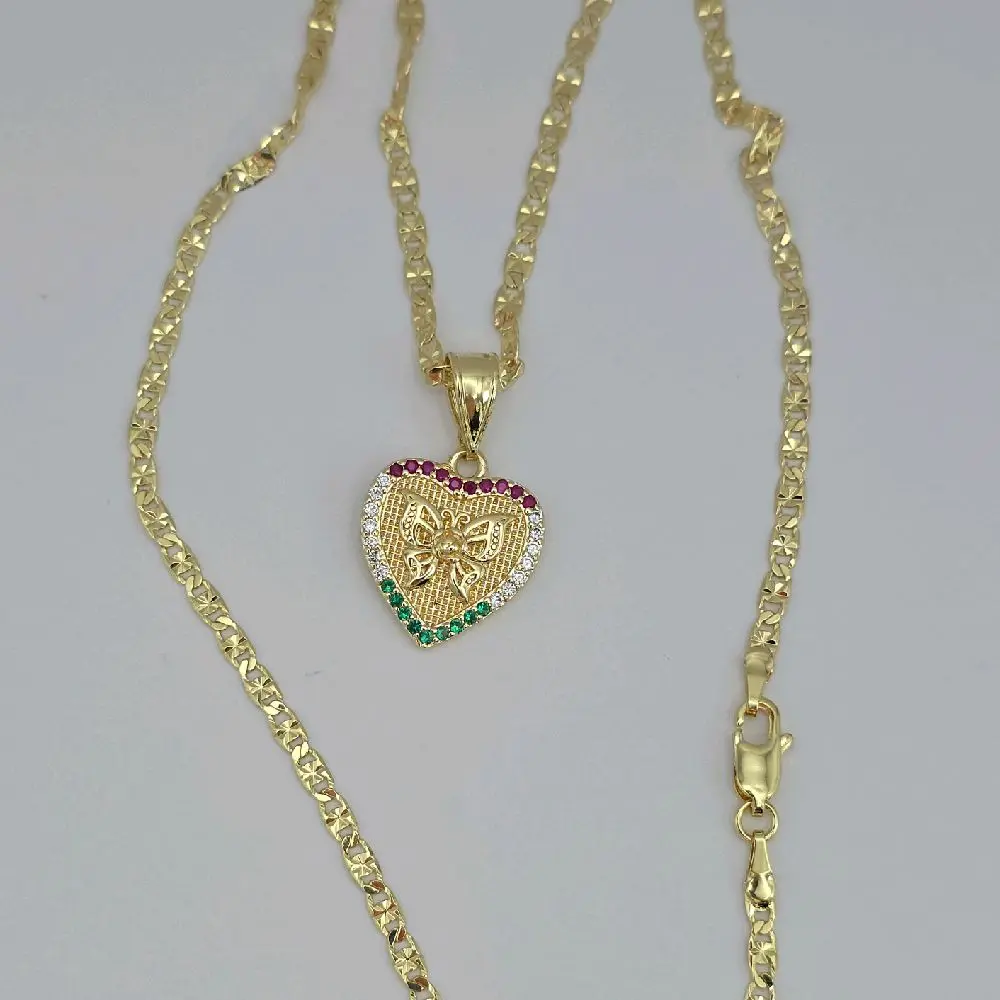 Heart with Butterfly beautiful necklace regular style gold-plated 3-colors stone's 18"inches small size chain