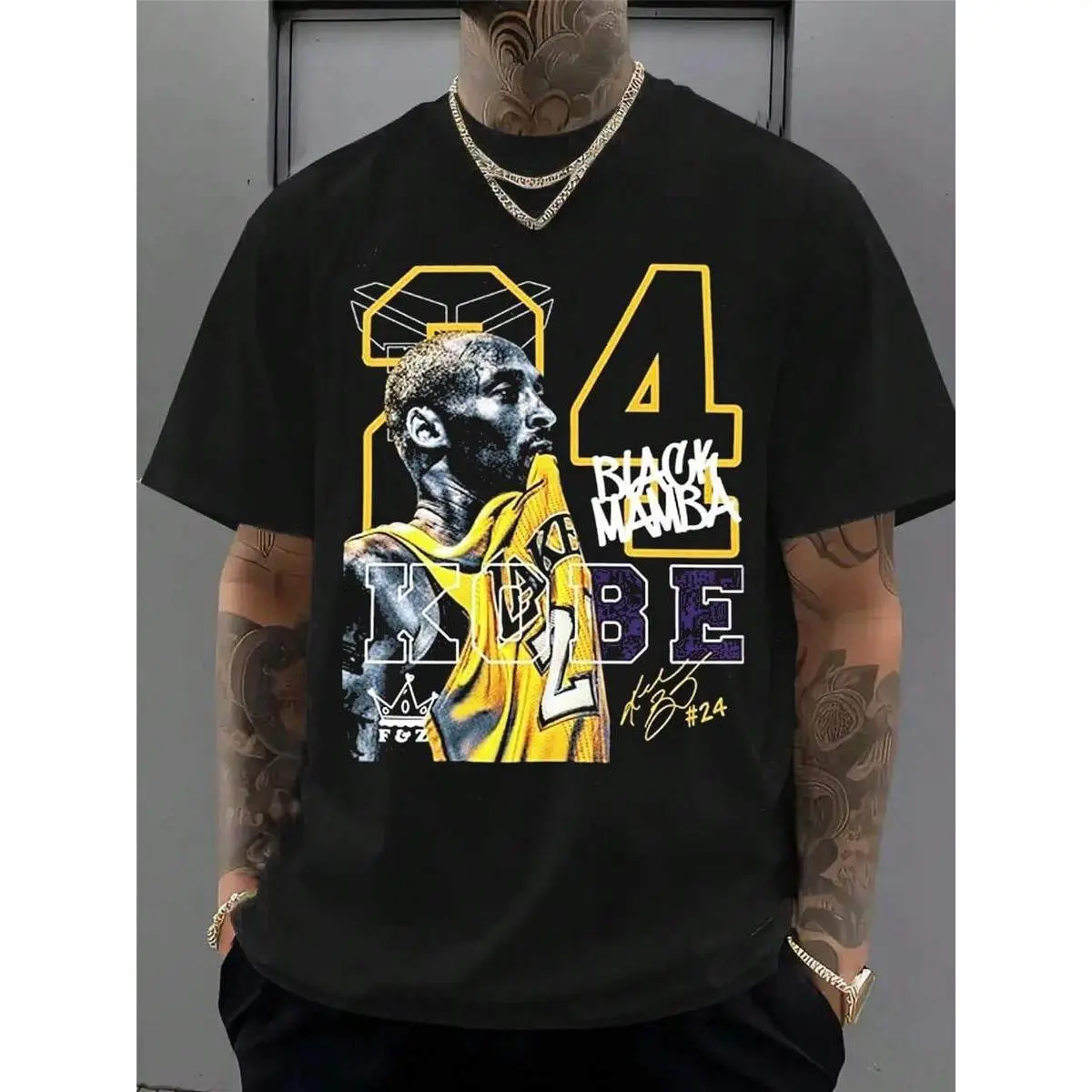 graphic tee |     Kob.E Bryant |     Artistic Lakers Basketball Print Classic T-Shirt |   Popular Classic Apparel For Kobe Fans Loose Fit Printed Crew Neck  European And American Fashion Brand Printed Base Layer Shirt, Crew 100%cotton graphic tees,deals