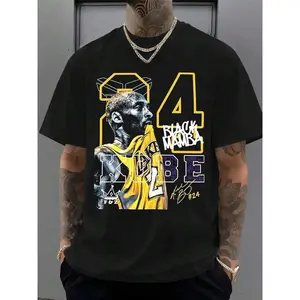 |   Kob.E Bryant |   Artistic Lakers Basketball Print Classic T-Shirt |   Popular Classic Apparel For Kobe Fans |   100% Cotton Loose Fit Printed Crew Neck Unisex Short-Sleeve T-Shirt |   European And American Fashion Brand Printed Base Layer Shirt, Crew