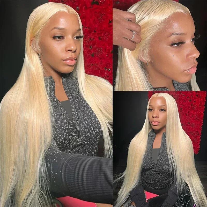 613 Bone Straight Wig 13X6 13X4 HD Lace Frontal Wig Blonde Brazilian Human Hair Colored Wig For Women Multiple Inches Soft And Easy-to-manage Straight Hair 180 Density