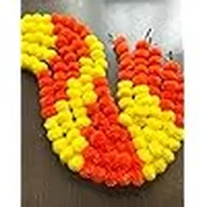 Artificial Marigold Fluffy Flowers Garlands Pack of 5 Yellow and Dark Orange Patterned