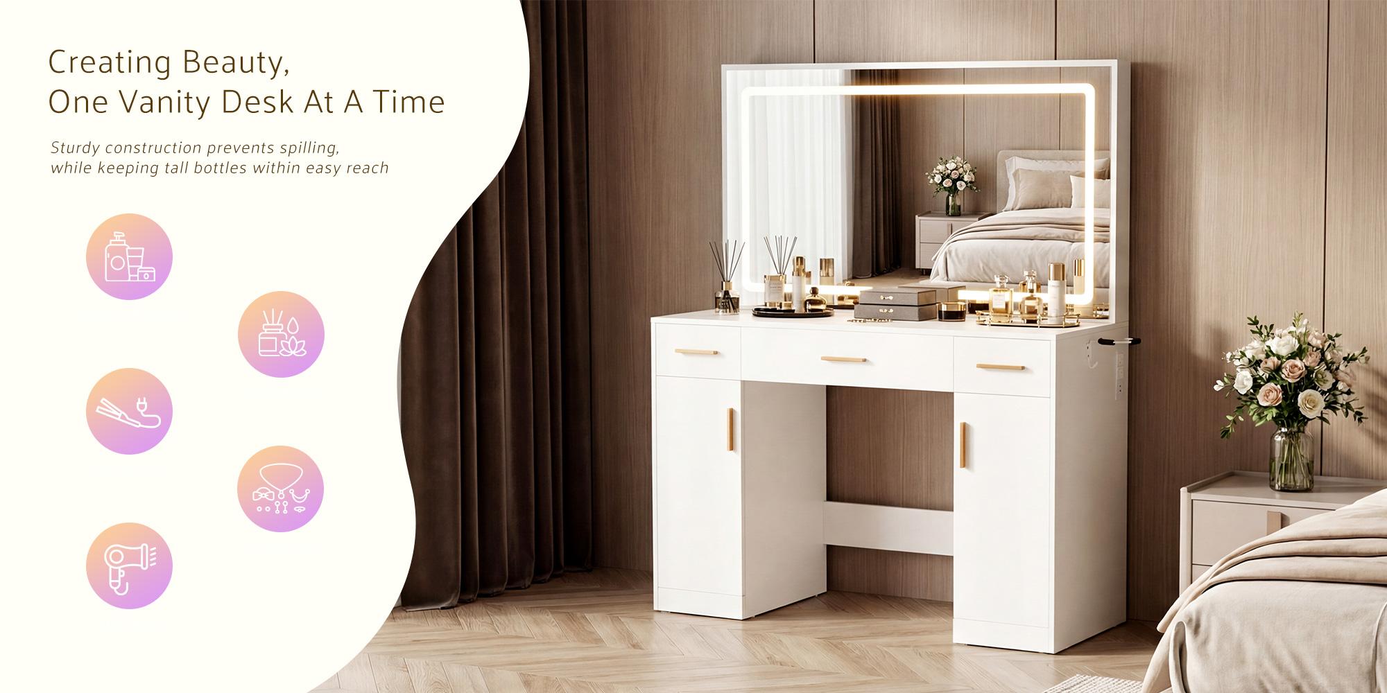 Mirror Makeup Vanity with Light Strip – Stylish & Functional Dressing Table for Modern Living