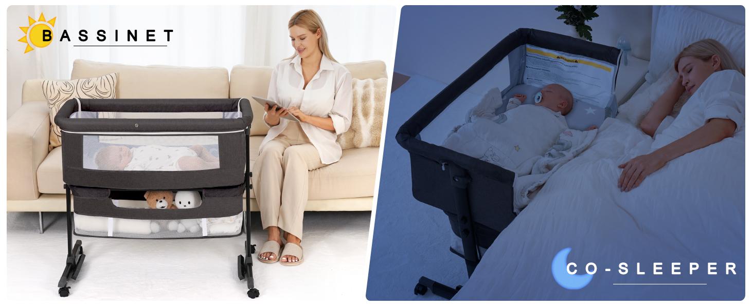 Baby Bassinet, Baby Basinet Bedside Sleeper, Easy to Fold Portable Crib Side Bassinet new Style Girl/boy bassinets