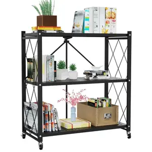 Lifetime Home Metal Foldable Storage Shelf Rack - Collapsible Shelving Display, Lightweight & Waterproof, Black, Space-Saving, Durable, Versatile for Kitchen & Pantry Use, Modern Shoe Organizer, 360-Degree Mobility, 90 lbs Capacity - Room