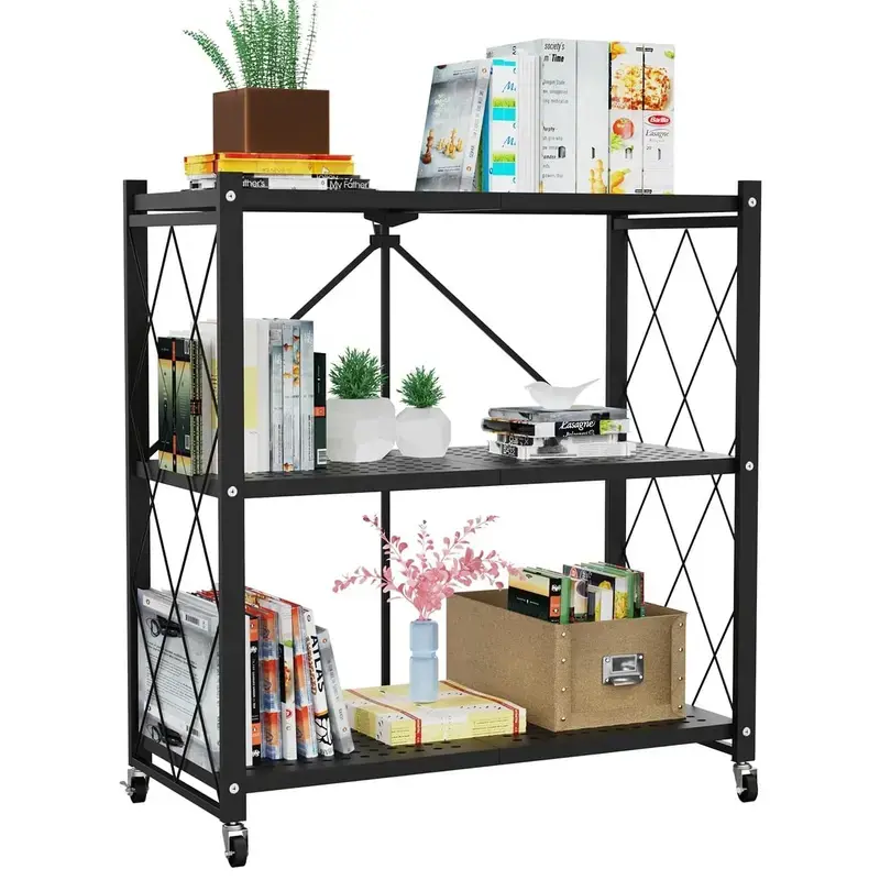 Lifetime Home Adjustable Metal Foldable Storage Shelf Rack - Collapsible, Lightweight, Waterproof, Black, Space-Saving, Durable, Versatile, 360-Degree Mobility, 90 lbs Capacity - for Kitchen, Pantry, Shoe Organization, Adjustable Metal Shelf