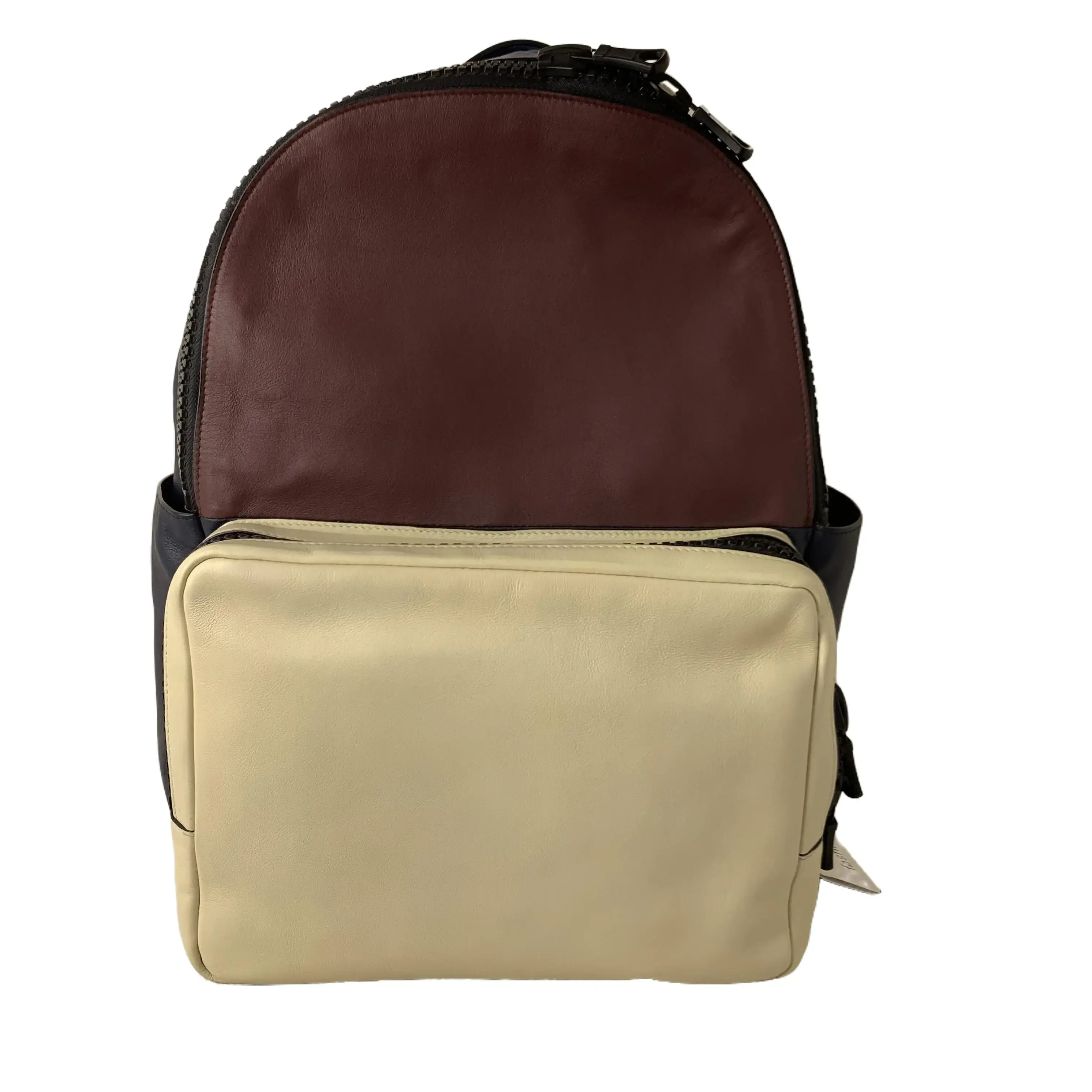 Pre-owned Valentino Garavani Tri Tone Color Block Nappa Lambskin Backpack Burgundy, Cream, Navy Smooth Leather Commuter Rucksack, Minimalist Plain Logo Free Bags (TKB00000003)