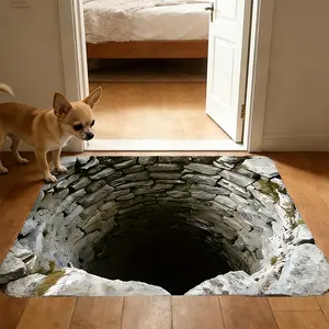 Non Slip Door Floor Mat 3D Optical Illusion Endless Abyss Rug for Entrance Bathroom Bedroom Living Room Interactive Visual Fun Decorative 60x40cm
