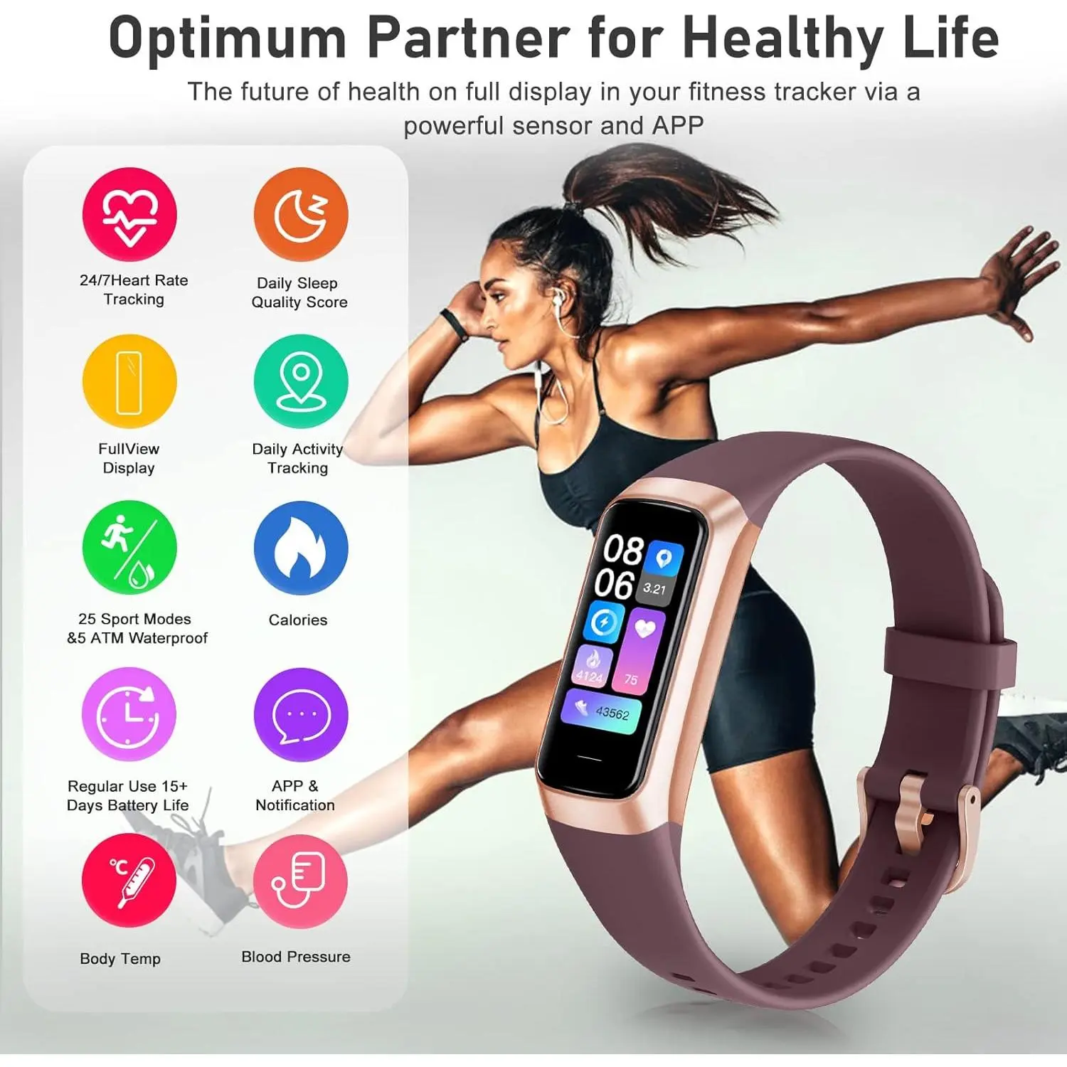 Fitness Tracker with 24/7 Heart Rate, Blood Oxygen Blood Pressure Sleep Monitor, Activity Trackers 5 ATM Waterproof,Step Calorie Counter Pedometer Health Smart Watch for Women Men Wearable Wristwatch