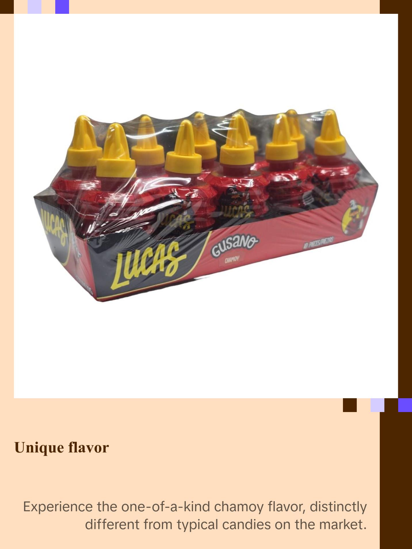 Lucas Gusano Chamoy Candy Snack, 10 Pieces of 1.26oz Each