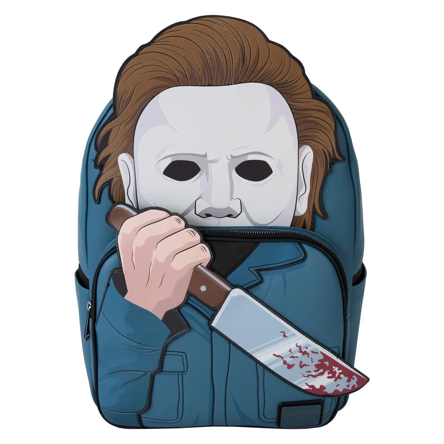 Loungefly Halloween Michael Myers Full-Size Cosplay Backpack, Scary Faux Leather with Applique Embroidery and Glowing Face for Classic Halloween, Frightening Classic Tale, Unisex Names, Collectibles