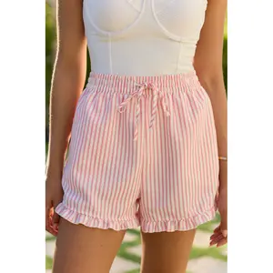 Tatum Pink Seersucker Ruffle Boxer Shorts