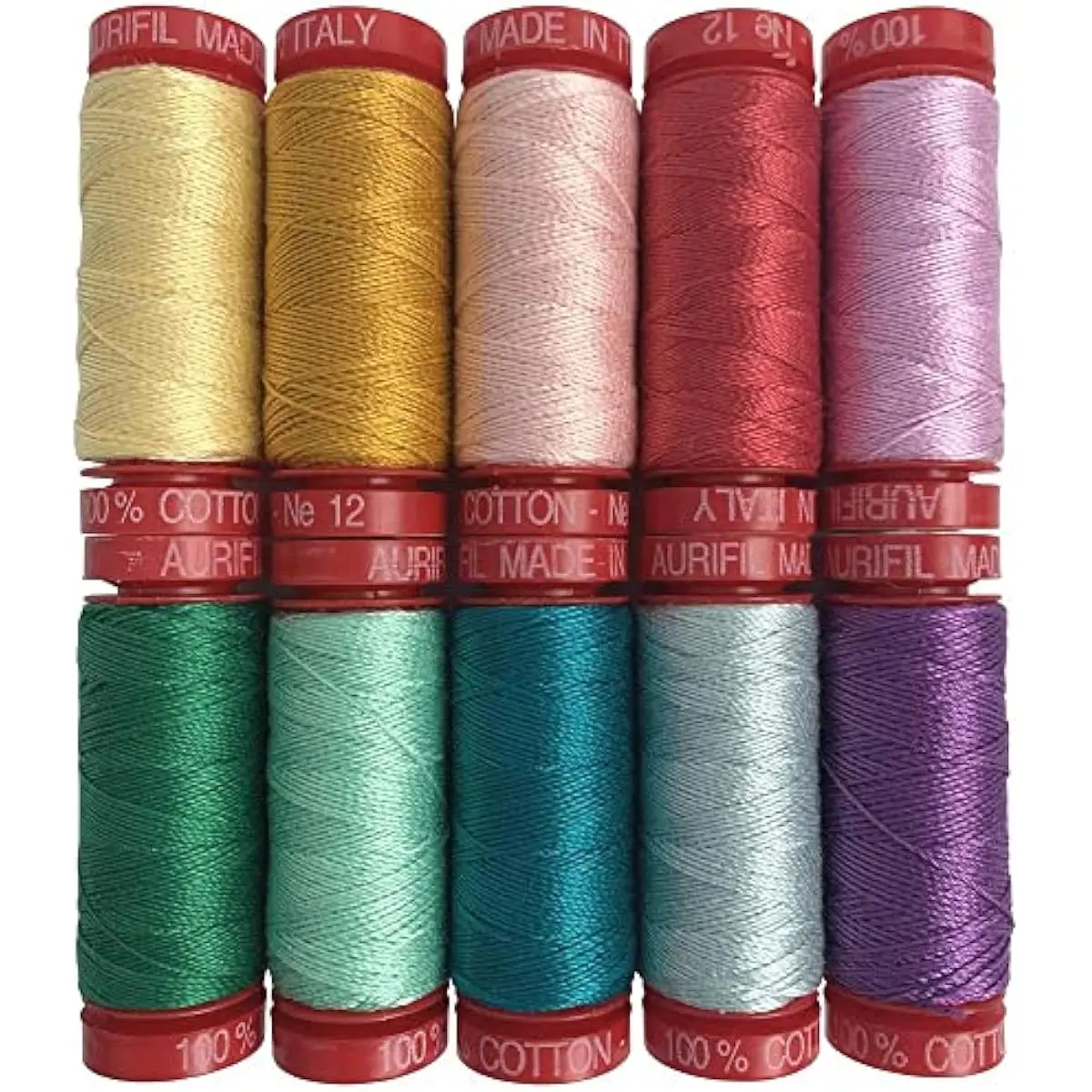 Aurifil Coarse Pure Cotton Sewing Thread Collection, Big Stitch 12wt 54yd/50m Spools, Sarah Fielke's Favorite for Hand Quilting, Coarse Thread, Pure Cotton Thread