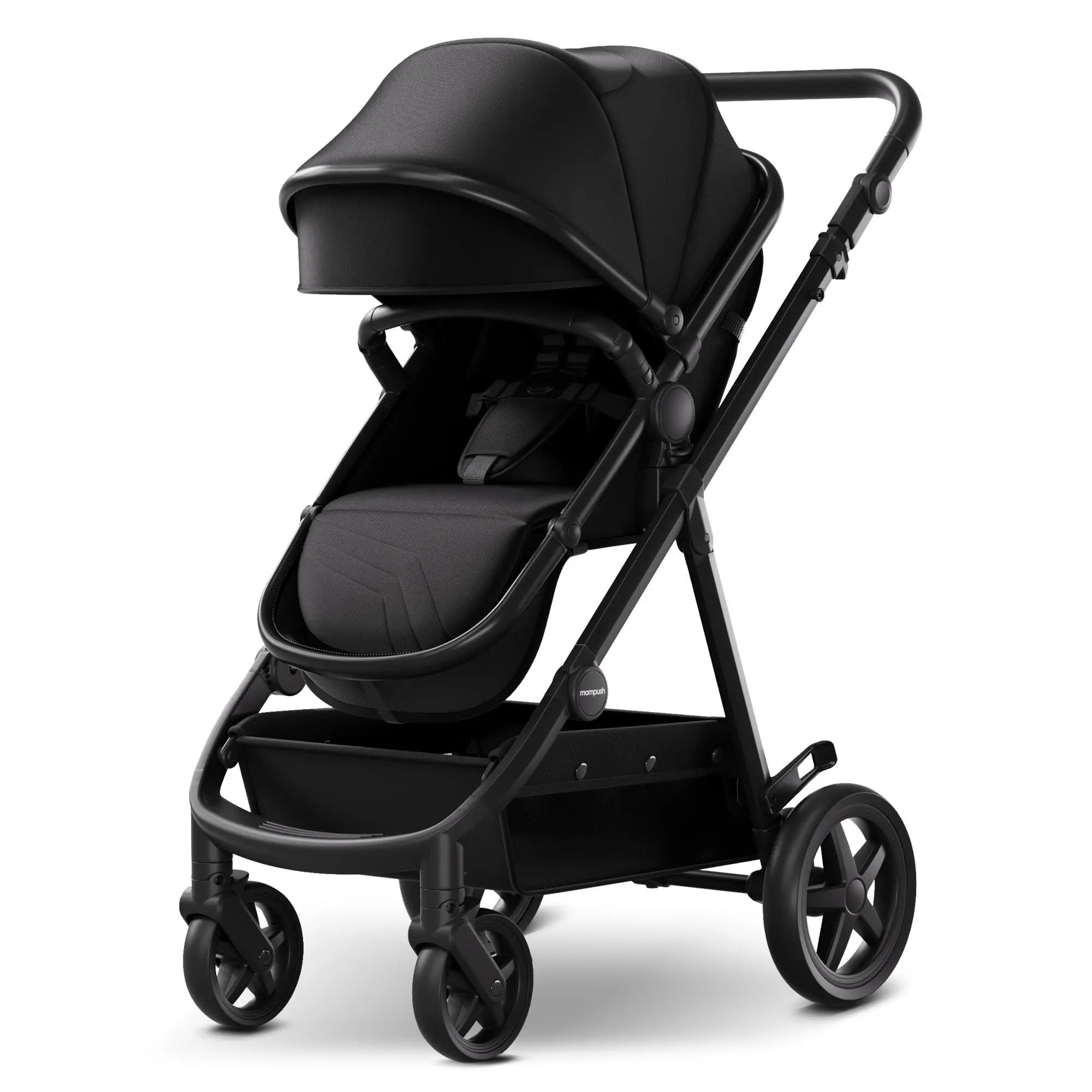 Mompush Meteor2 Baby Stroller Bassinet Stroller, Car Seat Adapter Included | Reversible Seat Newborn to Toddler UPF 50+ Canopy All-Terrain Wheels Compact Fold Cup Holder Foot Cover Car Seat Adapter