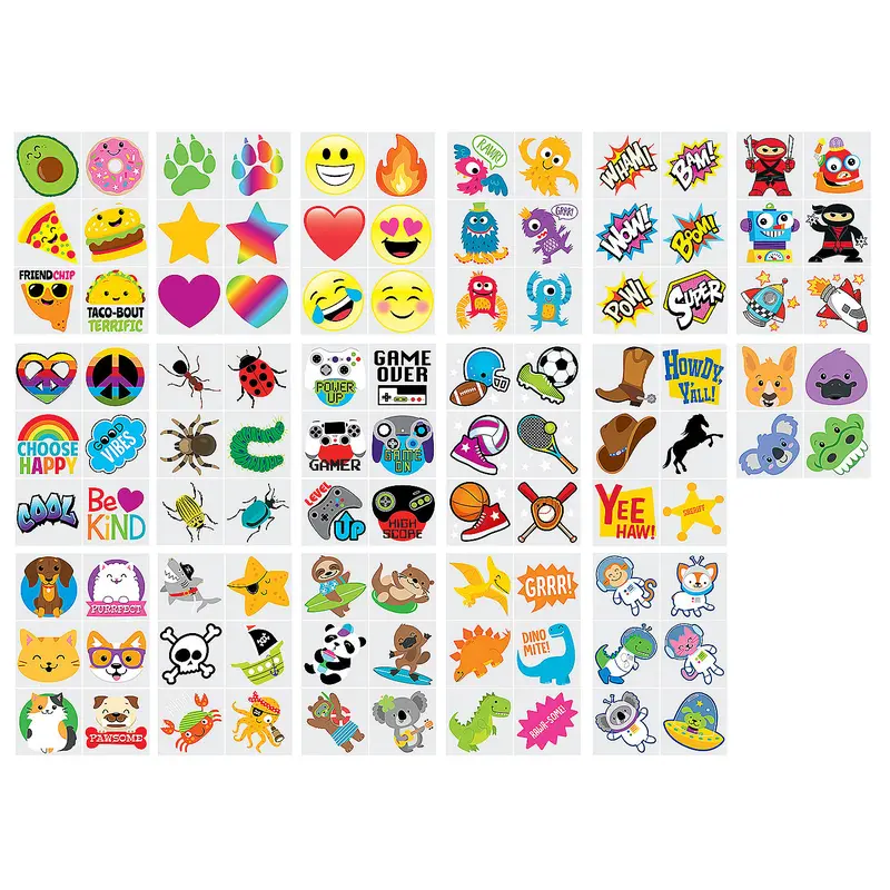 1 1/4" - 2" Mega Bulk 1500 Pcs. Temporary Tattoos Assortment