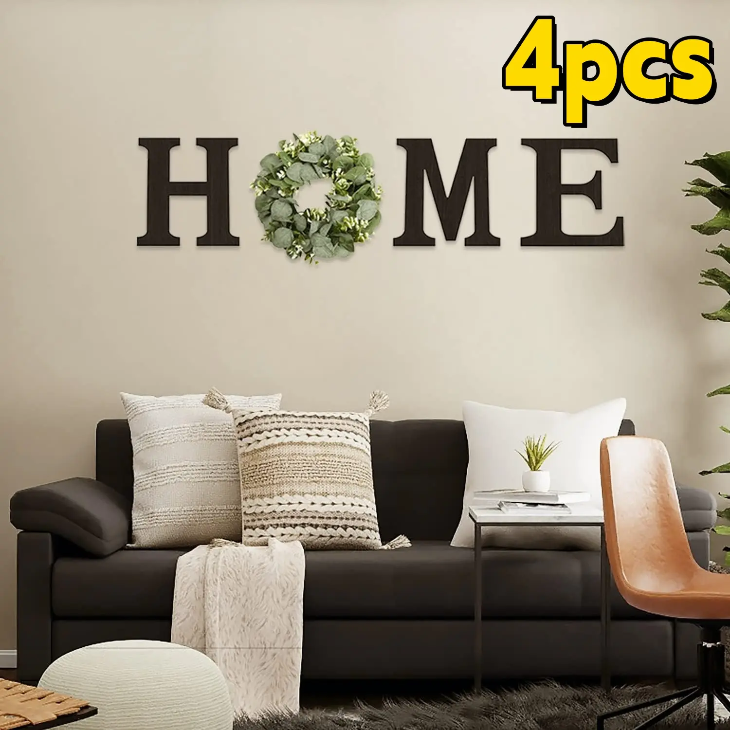 4pcs Art Deco Style Home Sign with Wreath - Vintage Wooden Wall Decor Set - Ideal for Farmhouse Living Room, Kitchen, Entryway - Love Themed General Fit Hanging  for Special Occasions - No Electricity Needed - Featherless door panels anchors custom Summer