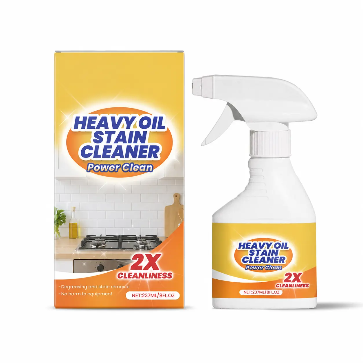 Household All-Purpose Kitchen Foam Spray Cleaner, 237ml Heavy-Duty Degreaser for Stove Tops, Range Hoods, Fast-Action Cleaning Solution