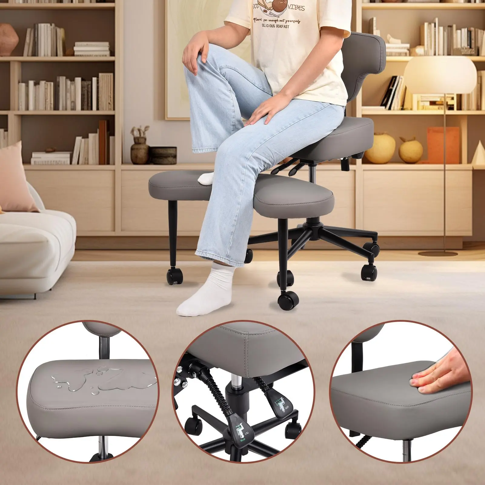 Ergonomic Cross Legged Chair, 360° Swivel Meditation Chair with Wheels, Height Adjustable Seat for ADHD, Strong Lumbar Support, Chic Home Office Furniture, Adjustable Ergonomic Backrest, Chairs