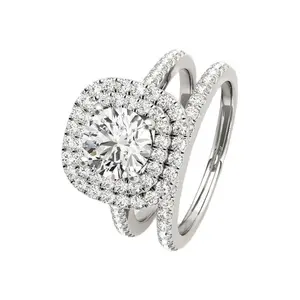 White Gold Round Cut Diamond Option Halo Engagement Ring Set
