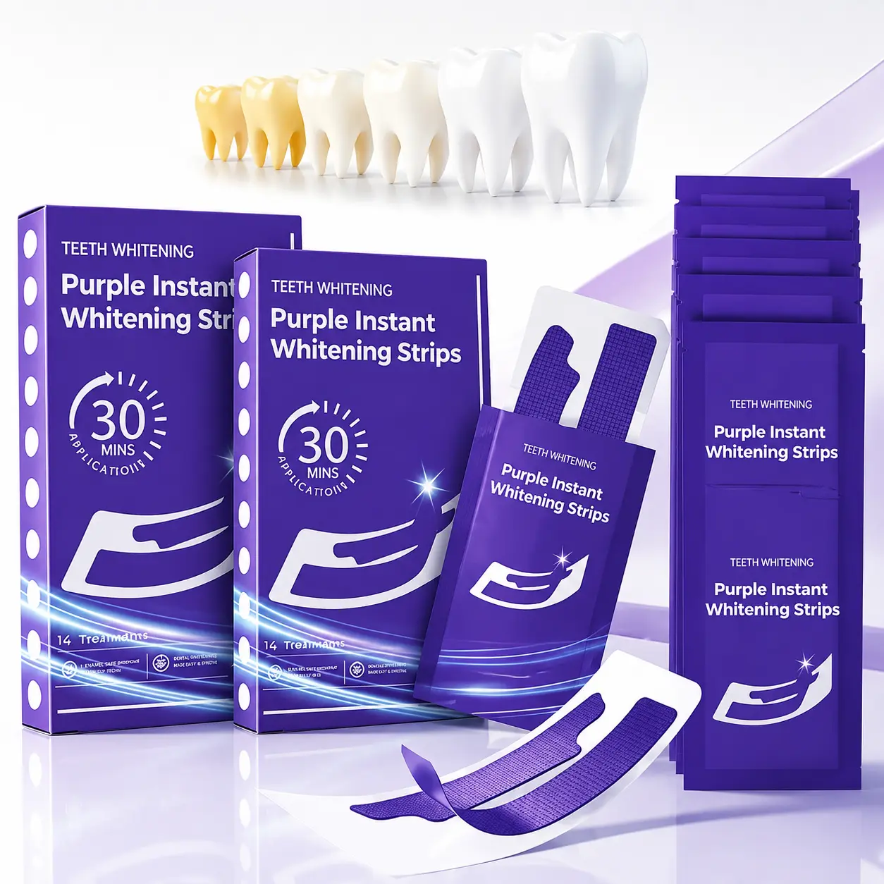 Purple Teeth Whitening Strips 14-Treatment, Enamel Safe for Sensitive Tooth, Purple Whitening Strips, Peroxide-Free Quick Teeth Whitener, Removes Yellow Stains & Bad Breath, Color Correcting for A Brighter Smile Peppermint Gentle Gel Daily Correction Oral