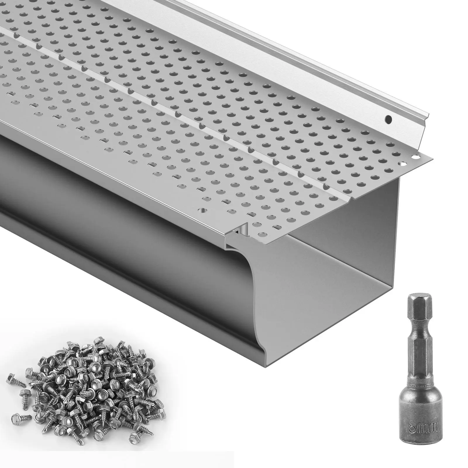 【SummerFinds】VEVOR Gutter Guard,  , 5 inch Width, Aluminum Leaf Filter DIY Gutter Cover, 13 PCS 52 ft Total Length, 0.157'' Hole Diameter & 0.02'' Thick Raptor Gutter Guards Fits Any Roof or Gutter Type
