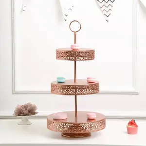 Metal Cupcake Stand 23" 3-Tier Reversible Design Rose Gold - Dessert Holder and Serving Tray