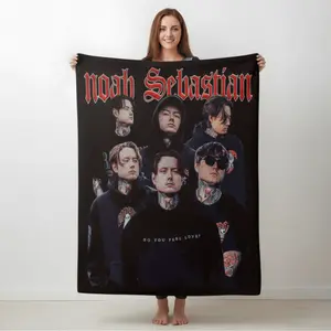 Noah Sebastian Fleece Blanket, Bad Omens Singer Gothic Metal Band Blanket, Dark Aesthetic Rock Music Throw Blanket, Alternative Music Fan Gift