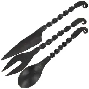 3pcs medieval cutlery set Viking feast twisted handforged blacksmith utensil set Knife Spoon Fork Rustic