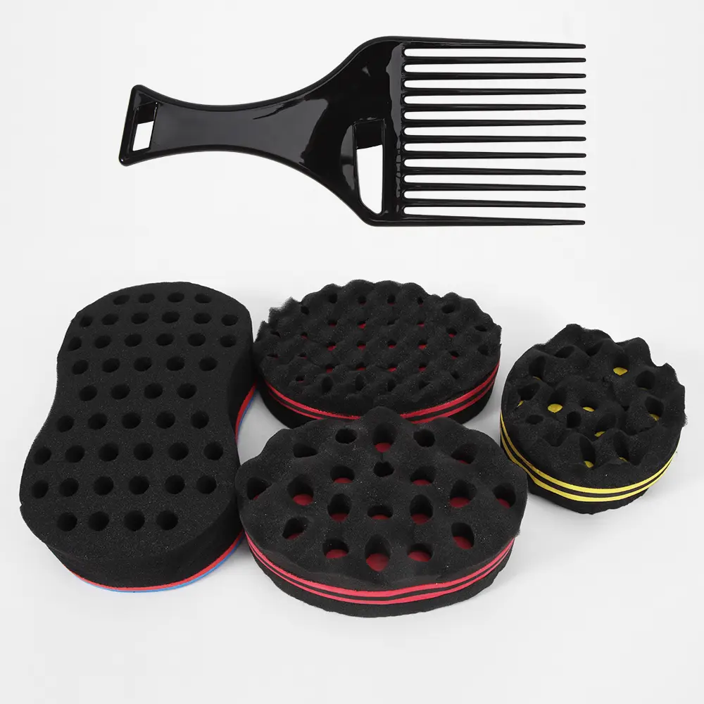 5 Pcs Hair Twist Sponge Set for Dreads & Twist,Afro Pick Comb Kit,Professional Magic Barber Sponge Brush Multi-Pack for Coils,Waves,Natural Hair,Halloween Christmas Fathersdaygift,Hand Tools Kits