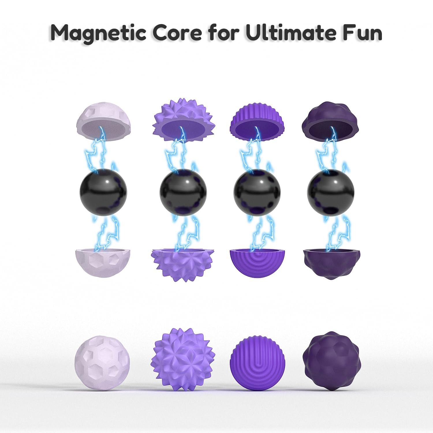 Silicone Textured Fidget Balls Set, 8PCS Stackable Sensory Stress Relief Toys with Carry Case for Teens & Adults