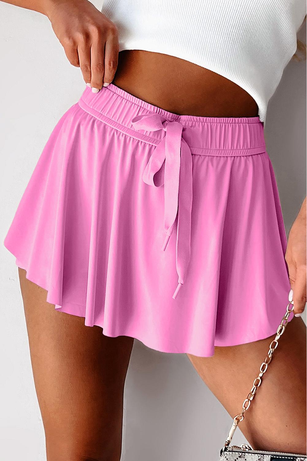Mntaor Women's Drawstring Tie High Waist Lined Tennis Skorts with Elastic Waistband Casual