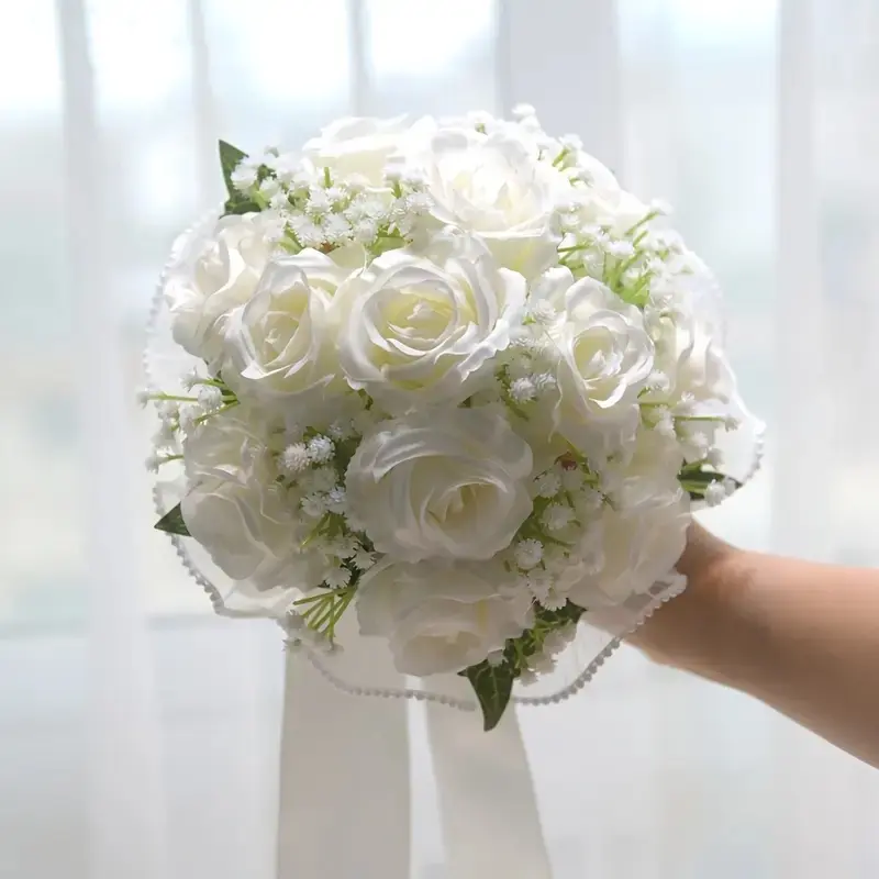 Artificial Rose Bouquet, 1 Count Romantic Faux Rose Flower Bouquet, Decorative Flowers for Wedding & Engagement, Birthday Gift & Photography Prop, Faux Roses Bouquet, Decoration Bouquet, Artificial Flower Decorations, Fake Flower