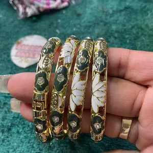 Flowers & Gold  Open Bangle 1pc only - Stylish Accessory for Everyday Wear