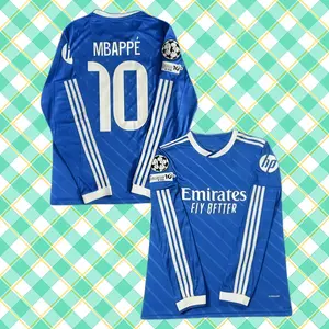 Classic 2024/25 2nd Away Blue No. 10 Kylian Mbappé Premium Long-Sleeve Retro Soccer Jersey (Fan Edition)