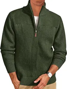 Runcati Mens Quarter Zip Sweater Mock Neck Pullover Ribbed Knit Casual Lightweight Polo Sweaters