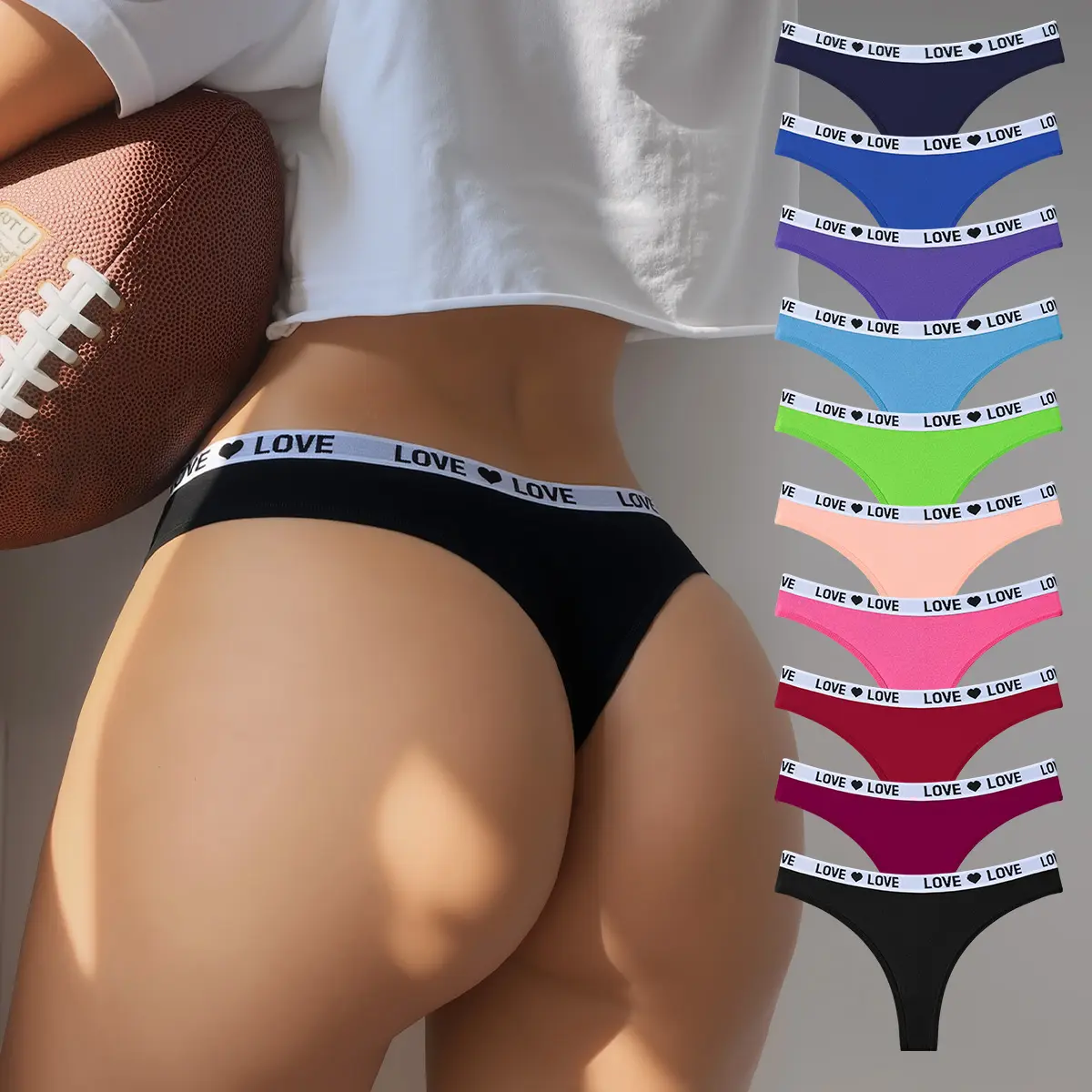 Hotcom Women's 10-Pack Letter Cotton Thongs, Soft Breathable Comfortable Underwear, Stylish Mixed Color Print Panties for Activewear Athletic Wear, All Seasons, Sizes XS-XXL - Womenswear