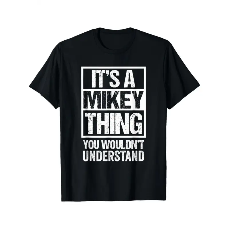 Men's Short-Sleeve Round Neck Retro Hip Hop Graphic T-Shirt - Black "It's a Mikey Thing" Print, Soft Breathable Lightweight Chic Korean Cartoon Streetwear, Machine Washable Unisex New Year Party Casual Top