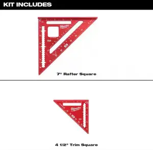Milwaukee 7 in Rafter Square & 4-1/2 in Aluminum Trim Square Set with High Visibility Laser Etched Markings and Durable Aluminum Frame