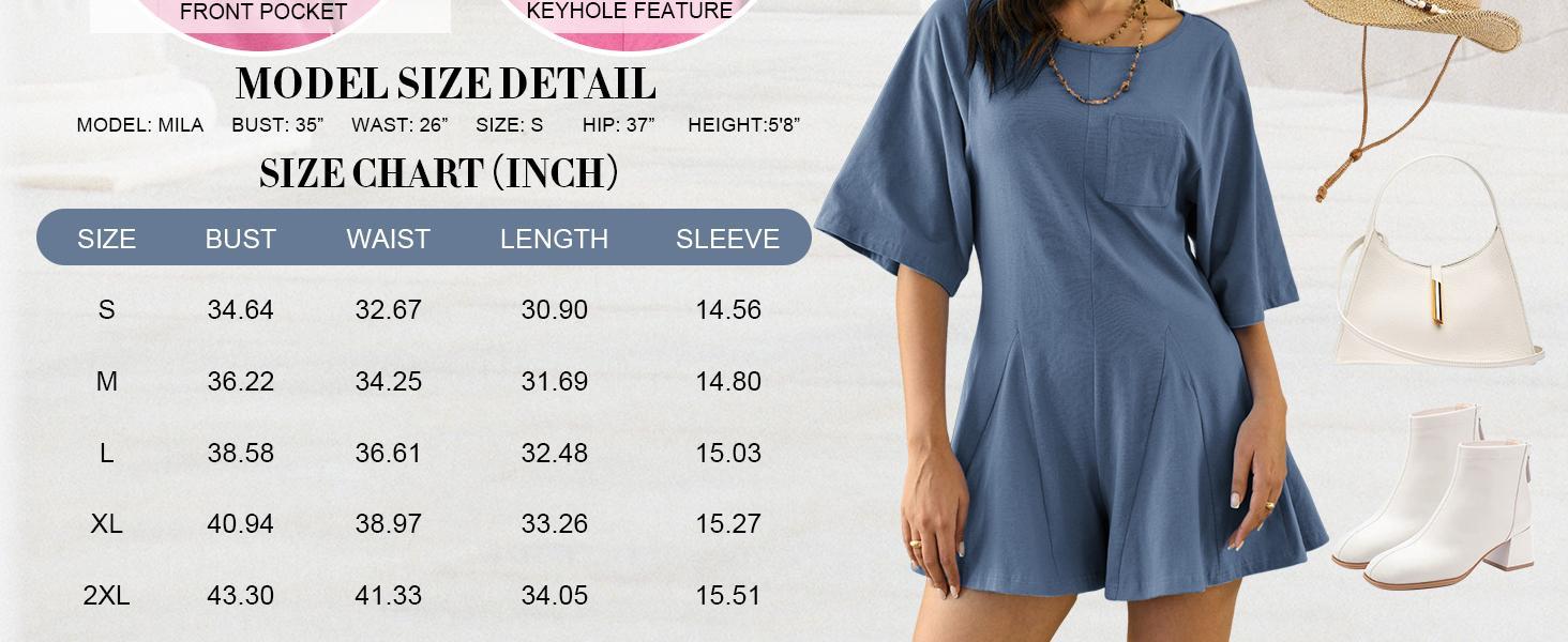 Imily Bela Rompers for Women Spring Outfits Summer Casual Short Sleeve Crew Neck Loose Jumpsuits with Pocket