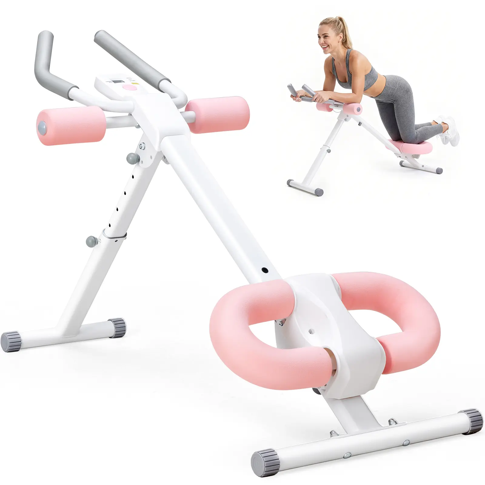 Adjustable Ab Machine for Home Workout, 5-Level Height & 2 Incline Foldable Abdominal Trainer with LCD Display, 440lbs Heavy Duty Core Workout Equipment for Men & Women