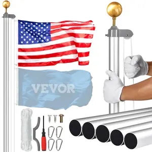VEVOR 25FT Sectional Flag pole Kit,  , Heavy Duty Aluminum Alloy in Ground Flag poles for Outside, 3 Display Modes Flagpole with 3x5 American Flag, Professional Accessories, Silver Banners Lightweight